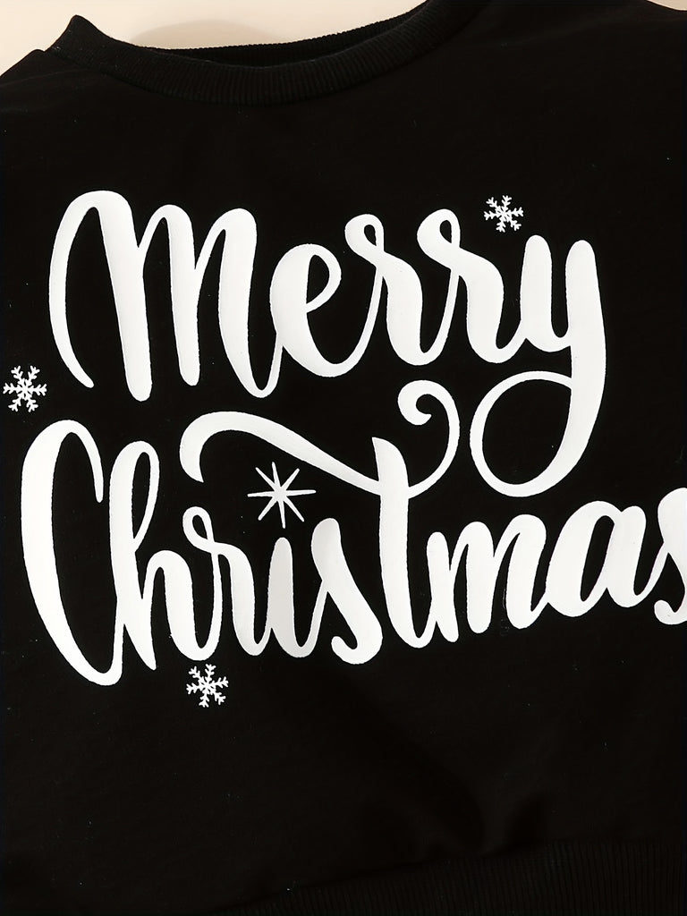 MERRY CHRISTMAS Cute 2pcs Party Outfits - Toddler Baby Girl's Long Sleeve Sweatshirt + Flared Trousers Outdoor Set
