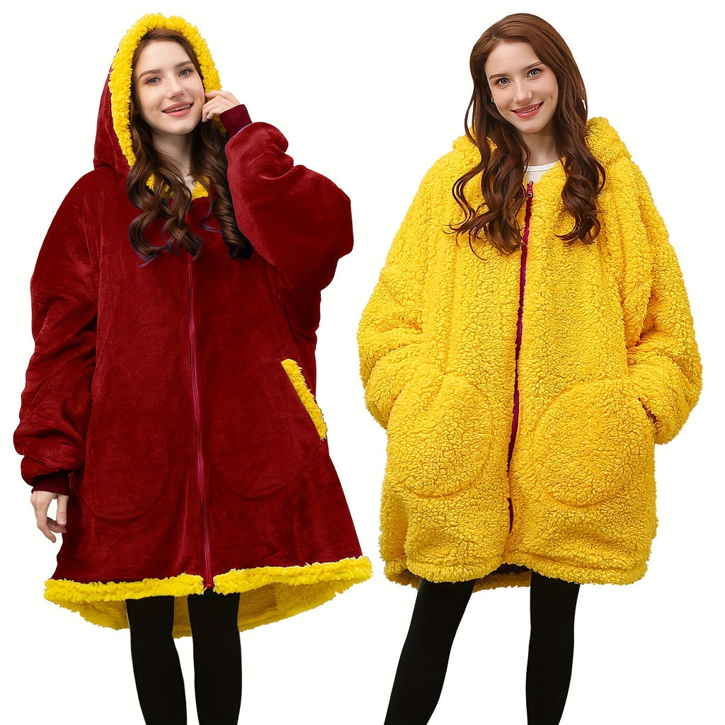 Cozy Wearable Fleece Sherpa Blanket Hoodie - Wearable Blankets for Women Men Girls Boys, Soft Giant Oversized Sweatshirt with Zipper, One Size Fits All, Fluffy Fuzzy Big Hooded Blanket for Ultimate Comfort and Relaxation