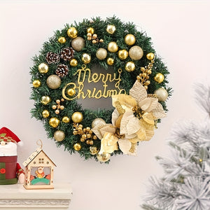 Elegant 23.62" Artificial Christmas Wreath for Front Door - Festive Floral Rattan Design, Perfect for Outdoor & Home Holiday Decor