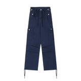 goosudu Kenny Solid Color Multi-Pocket High Waist Straight Wide Leg Cargo Pants