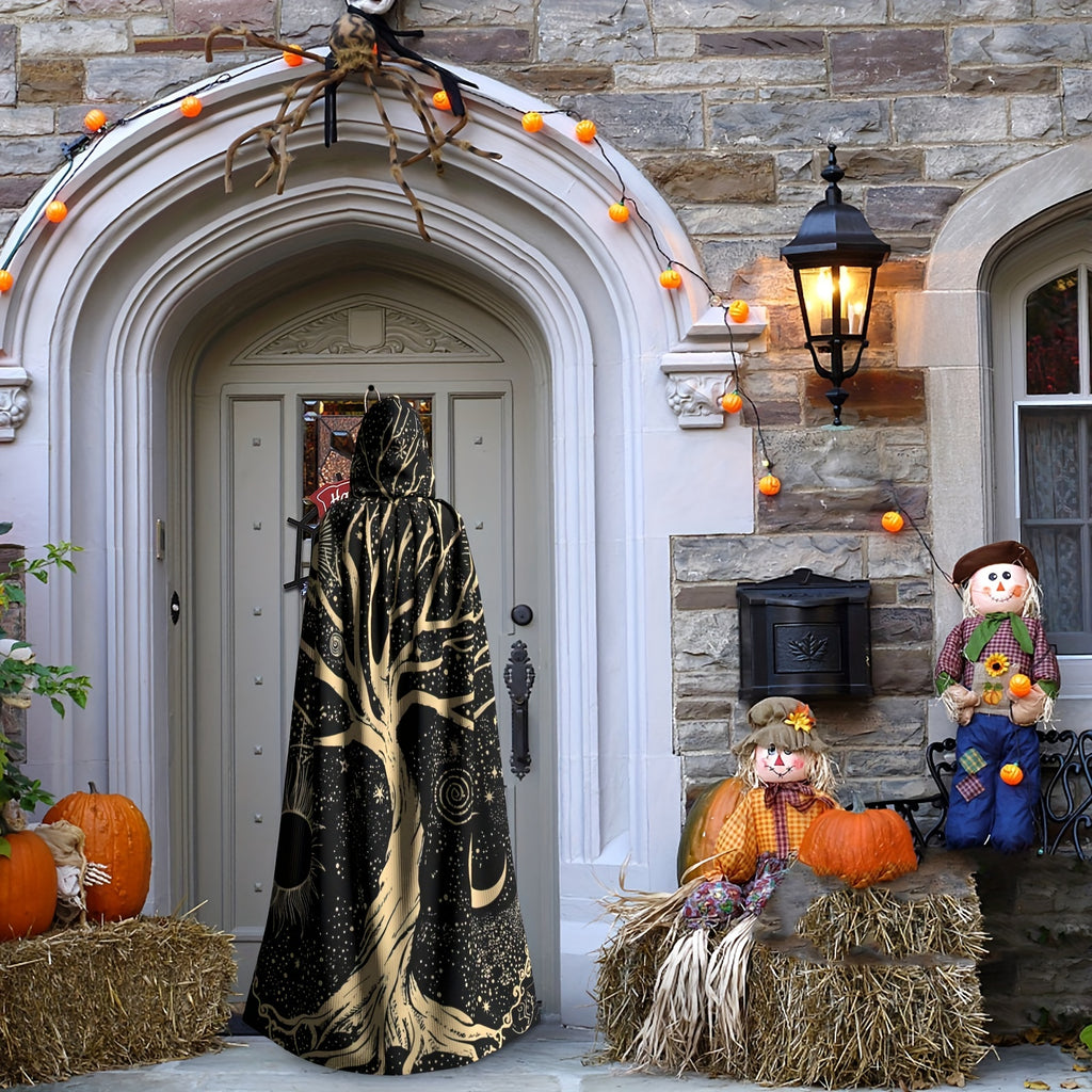 Unisex Viking-Inspired Hooded Cloak-Tree of Life & Celestial Design-Soft Shawl for Cosplay & Parties, 58*60inch, 1pc