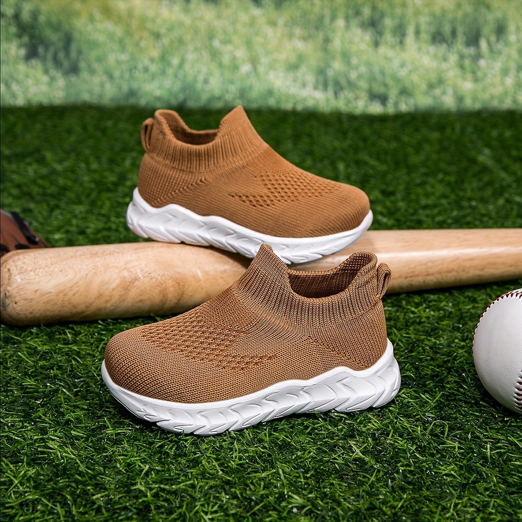 Casual Comfortable Solid Color Slip On Woven Shoes For Baby Boys, Breathable Lightweight Sneakers For Walking Running, All Seasons