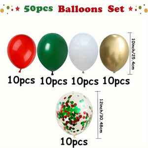 50pcs Round Rubber Balloons Mixed Color Set - 12 Inch Metallic Golden, Red & Green Confetti for Party Decorations, Suitable for Ages 14+, Versatile for Christmas, New Year, Weddings, Valentines & Universal Celebrations
