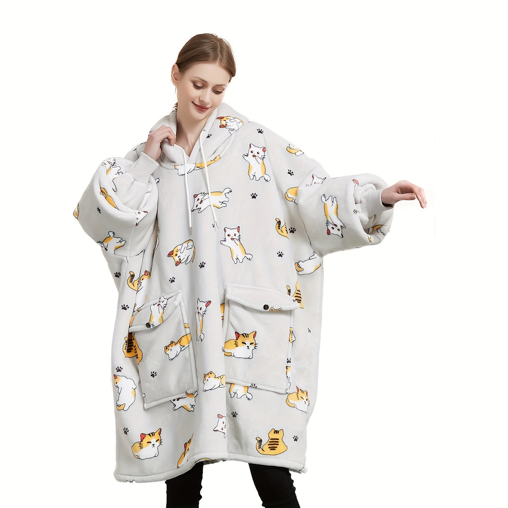Wearable Blanket Hoodie for Adults Sherpa All Patterns Oversized Sweatshirt Blanket with Pockets Cute Birthday Gifts for Women Men