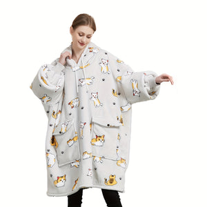 Wearable Blanket Hoodie for Adults Sherpa All Patterns Oversized Sweatshirt Blanket with Pockets Cute Birthday Gifts for Women Men