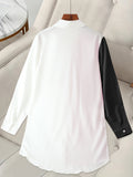 Plus Size Colorblock Collared Shirt, Casual Long Sleeve Button Front Shirt, Women's Plus Size Clothing