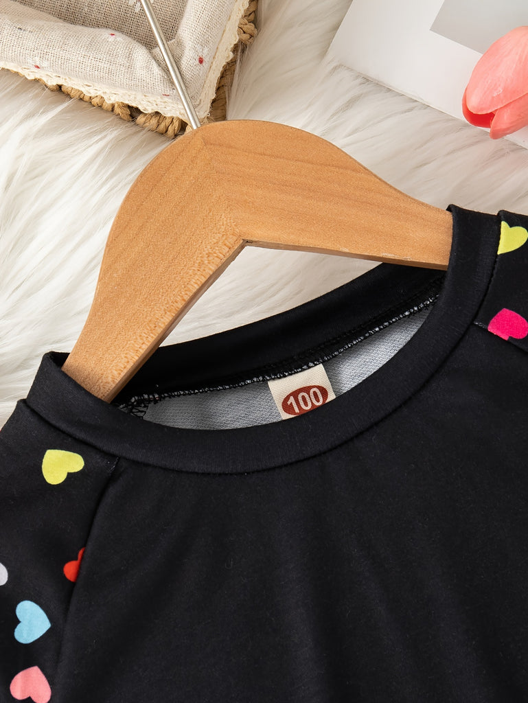 Vibrant Hearts Graphic Print Raglan Sweatshirt - Soft, Cozy, Long Sleeve, Trendy, Casual, Fall & Winter Essential for Girls - Colorful, Fashionable, and Comfortable Girls' Clothing for School, Daily Wear