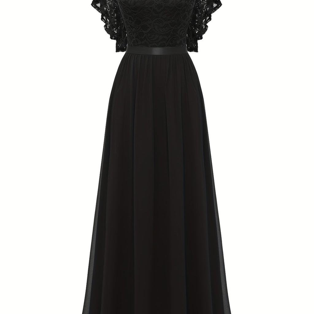 Enchanting Lace Bridesmaid Dress with Flouncy Ruffles - Elegant V-neck Aline Gown for Wedding Celebrations - Womens Formal Wear