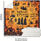 Traditional-Style Hocus Pocus Themed Flannel Throw Blanket - Soft, Machine Washable, All-Season Stain-Resistant Bedding with Pumpkin and Witch Motif for Multipurpose Use - Knitted Polyester Decoration Shawl
