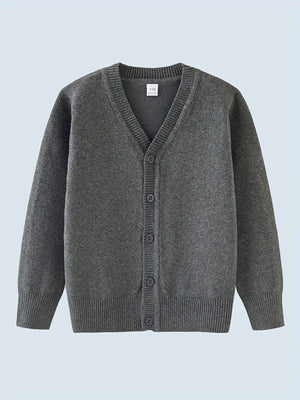 Versatile Solid Color Button-Up Knit Cardigan - Comfortable Long Sleeve, Perfect for School Uniform or Casual Wear for Boys and Girls