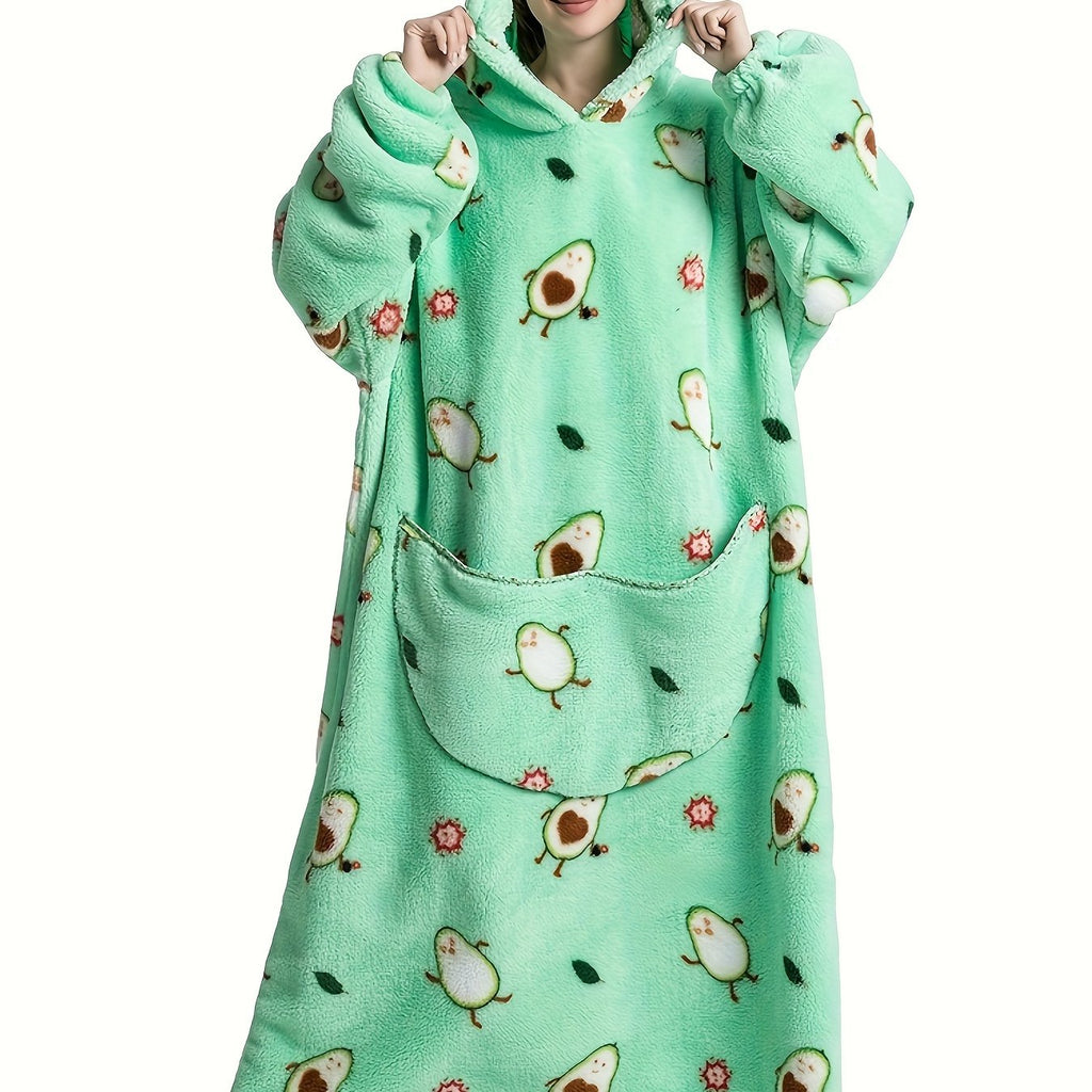 Cozy Plus Size Cartoon Penguin Sherpa Fleece Nightgown - Soft, Warm, Oversized Wearable Blanket for Fall & Winter - Plus Size Nightgowns & Sleepshirts