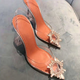 Summer New Pointed Rhinestone Odd Heel Stiletto Ladies Sun Decoration Wild Fairy PVC Transparent Crystal Shoes Kq8