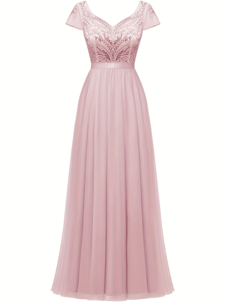 Timeless Lace V Neck Bridesmaid Dress - Chic Cap Sleeve A-line Design - Luxurious for Parties & Banquets - Womens Special Occasion Wear