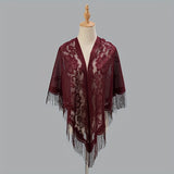 Stylish Triangle Shawl Scarf - Breathable, Lightweight, Monochrome Flower Lace Design, Tassel Trim, Elegant Sunscreen Head Wrap for Women - Perfect Accessory for Outdoor Activities