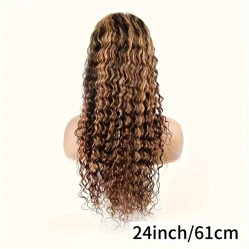 Deep Wave Closure Wigs Human Hair 4/27 Ombre Highlight Deep Wave Wig 5x5 Hd Lace Front Wigs Human Hair 200 Density Glueless Curly Wigs For Black Women With Baby Hair Pre Plucked 22 24 26 28 30 32 34inch
