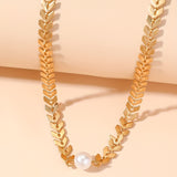 Faux Pearl Decor Choker Necklace, Golden Collar Necklace, Bridesmaid Necklace Jewelry Accessories For Women
