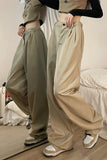 goosudu Shelly Solid Color Retro Drape High Waist Straight Loose Casual Suit Pants