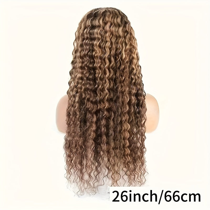 Deep Wave Closure Wigs Human Hair 4/27 Ombre Highlight Deep Wave Wig 5x5 Hd Lace Front Wigs Human Hair 200 Density Glueless Curly Wigs For Black Women With Baby Hair Pre Plucked 22 24 26 28 30 32 34inch