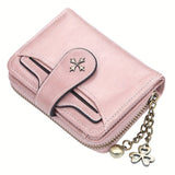 Retro Zipper Around Short Wallet, Multi Card Slots Coin Purse, Women's Buckle Credit Card Holder
