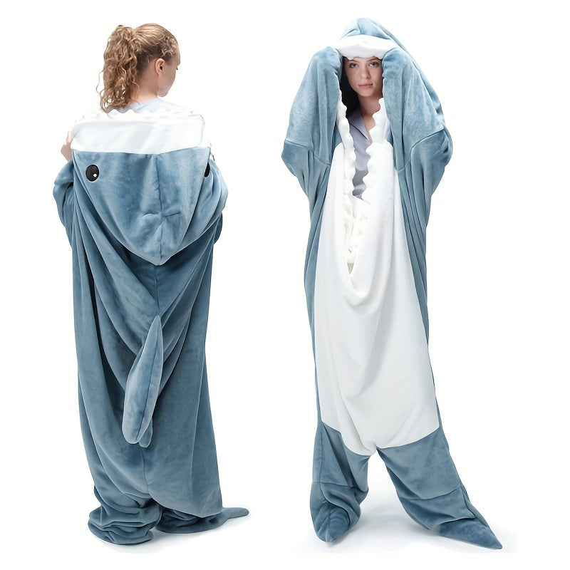 Touchat Super Soft Shark Blanket Hoodie - Cozy Flannel Wearable Throw with Cartoon Animals Design, Perfect for Sleeping, Cosplay, and Shark Lovers Gift - Unique Shark Costume Blanket for Adults