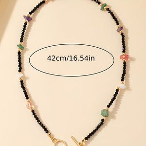 Vibrant Retro Colorful Glass Beaded Clavicle Chain Necklace - Elegant OT Buckle, Boho Chic Design, Perfect for Daily and Holiday Wear, Statement Jewelry for Women