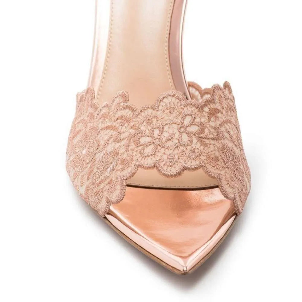 New High-Heeled Women's Stiletto Party Slippers Sexy Comfortable Champagne Gold Embroidered Slides Kq8