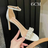 Summer New French Sandals Thin Heel Round Head Open Toe Fashion Korean Version Pearl White High Heels Kq8