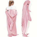 Touchat Super Soft Shark Blanket Hoodie - Cozy Flannel Wearable Throw with Cartoon Animals Design, Perfect for Sleeping, Cosplay, and Shark Lovers Gift - Unique Shark Costume Blanket for Adults