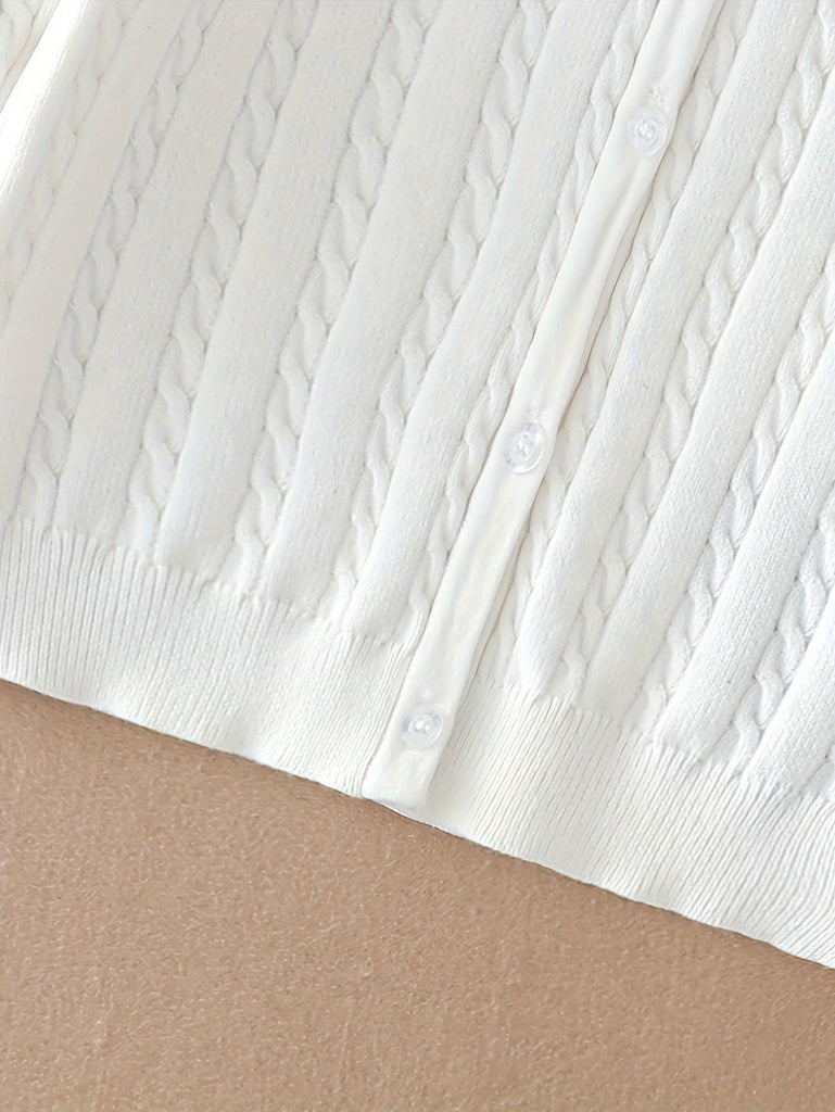 Chic Girls' Preppy Bow-Adorned Crew Neck Cardigan - Soft Elegant Knit Coat with Classic Style for Spring Outfit, Perfect for School or Casual Wear