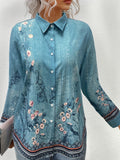 Plus Size Floral Print Shirt - Relaxed Fit Casual Style with Long Flowing Sleeves and Classic Button Front - Designed for Curvy Women, Plus Size Range for a Flattering Fit