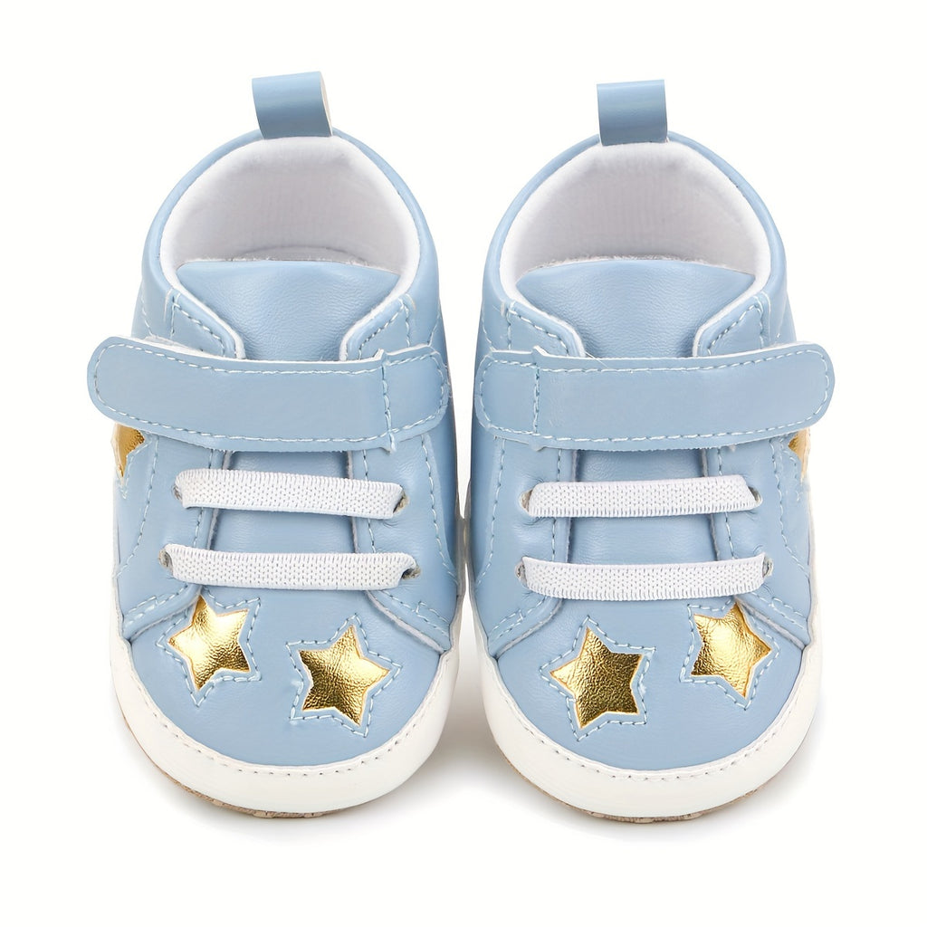 Spring and Autumn Style 0-18 Months Baby Boys and Girls Learning Shoes PU Soft Bottom Anti-slip Hook-and-loop Fastener Star Sports Shoes