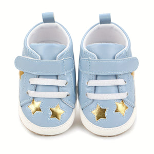 Spring and Autumn Style 0-18 Months Baby Boys and Girls Learning Shoes PU Soft Bottom Anti-slip Hook-and-loop Fastener Star Sports Shoes
