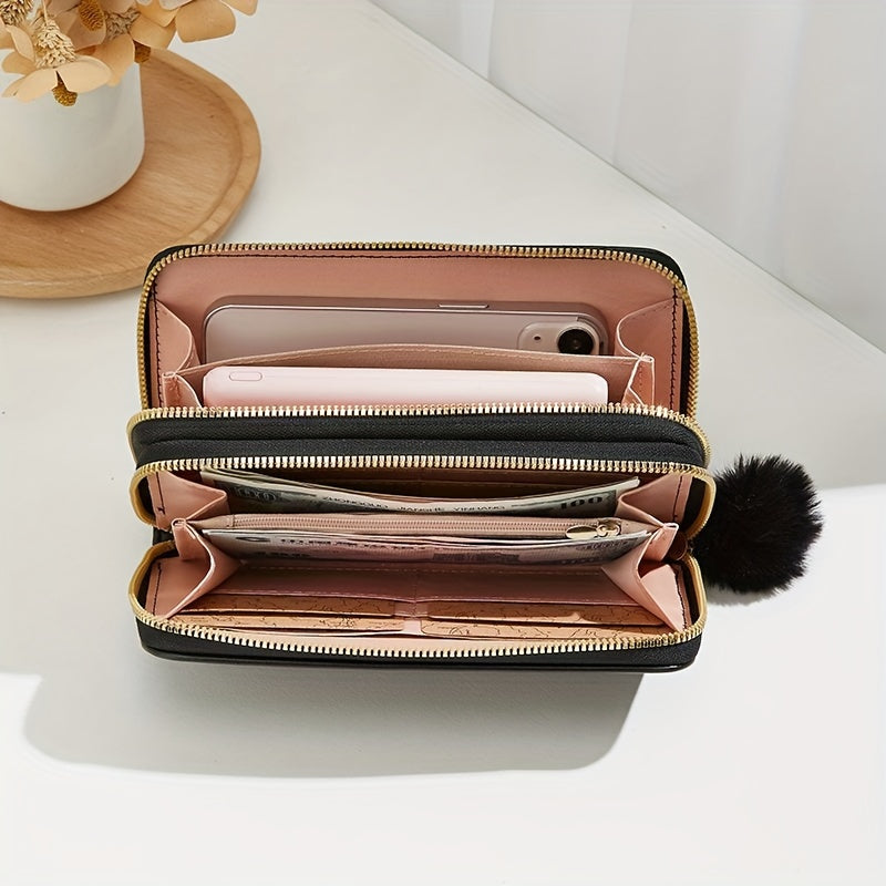 Fashion Women's Purse , Elegant Long Wallet With Double Zipper, Large Capacity Clutch Coin Bag