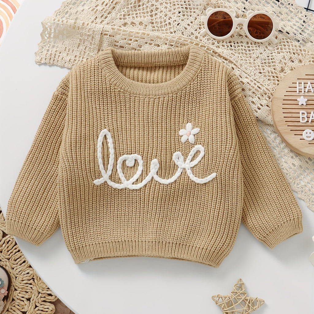 Cute Baby Woolen Top Sweater, Baby Letter Embroidered Letter Fashion Warm Pullover