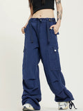 goosudu Kenny Solid Color Multi-Pocket High Waist Straight Wide Leg Cargo Pants