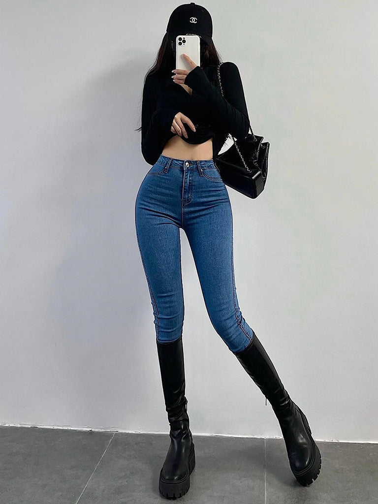 goosudu Jenna Denim Pencil Shape Slim High Waist Jeans Pants