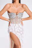 goosudu Mylie Strapless Diamonate Feather Midi Dress
