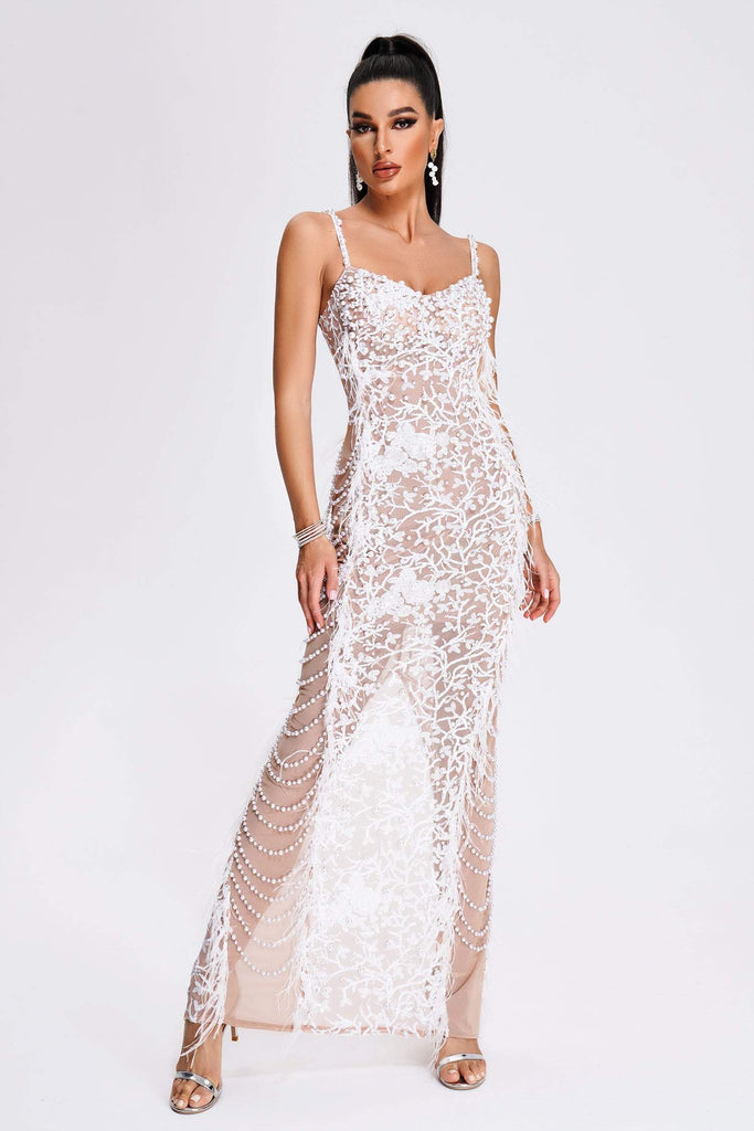 goosudu Wenda Feather Sequin Maxi Dress