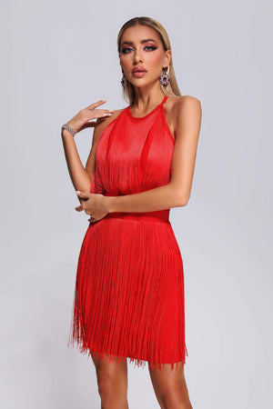 goosudu Arbenita Tassel Mini Bandage Dress - Red