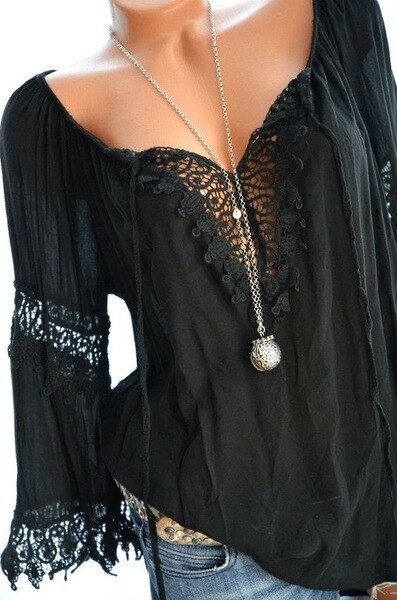 woloong High quality large size cotton and linen women's blouse spring new tops V-neck lace long sleeve women's shirt