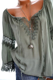 woloong High quality large size cotton and linen women's blouse spring new tops V-neck lace long sleeve women's shirt