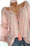 woloong High quality large size cotton and linen women's blouse spring new tops V-neck lace long sleeve women's shirt