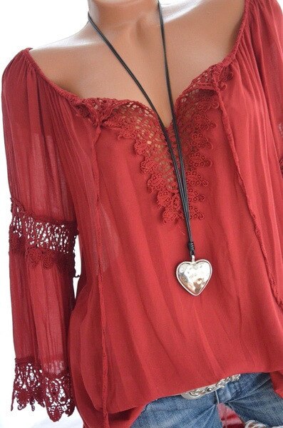 woloong High quality large size cotton and linen women's blouse spring new tops V-neck lace long sleeve women's shirt
