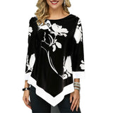 New Spring 5XL Large Size Women T Shirt Casual Irregular O-Neck Lace Splice Floral Printing Tee Shirt Women's Tops Plus Size 4XL