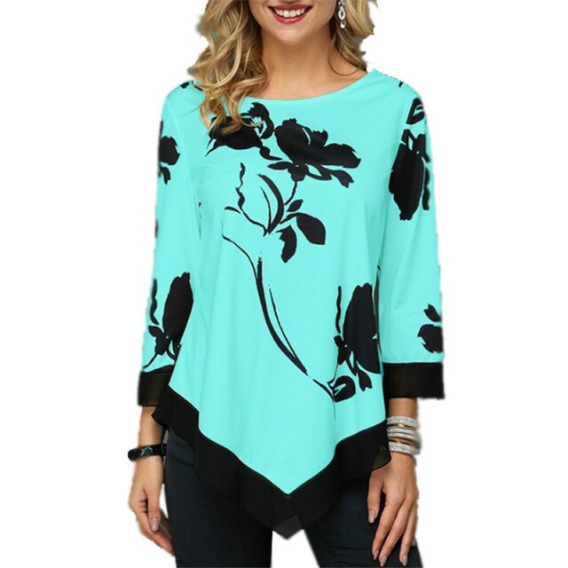 New Spring 5XL Large Size Women T Shirt Casual Irregular O-Neck Lace Splice Floral Printing Tee Shirt Women's Tops Plus Size 4XL
