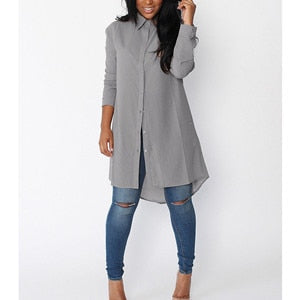 New Women Summer Loose Casual Blouse Shirts Blusas Solid Long Sleeve Shirt Button Back Asymmetric Ladies Top Plus Size 2 XL