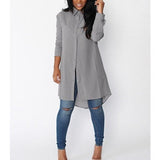 New Women Summer Loose Casual Blouse Shirts Blusas Solid Long Sleeve Shirt Button Back Asymmetric Ladies Top Plus Size 2 XL