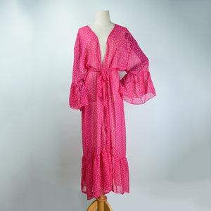 Sexy Red Women Beach Cover Ups Swimwear Deep V Beach Belt Long Dress Bikini Cover Up Chiffon Kaftan Dress Beachwear