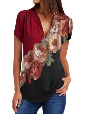 Fashion new temperament woman shirt casual zipper shirt ladies loose large size shirt short sleeve shirt