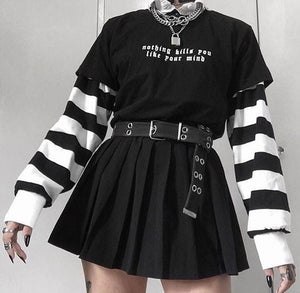 woloong sunfiz YF Nothing Kills You.Like Your Mind Letter Printed New Arrival Black Female Tee T-Shirt Casual Funny Dark Harajuku Tee